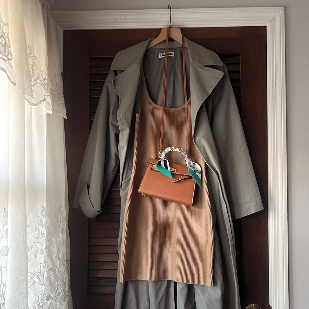 Ribbed Caramel Brown Sleeveless Fitted Dress